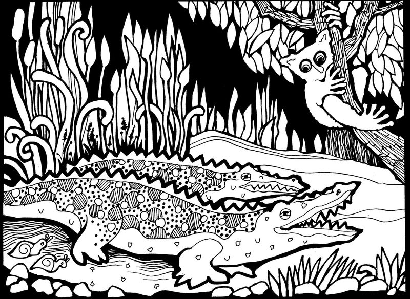 Online coloring book: Coloring book alligators in africa